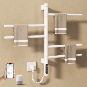 SIOYIE Smart Rotating Heated Towel Rack for Bathroom, Wall-Mounted Electric Towel Dryer with Swivel Bars, Smart Timer, Low Carbon Steel, IPX5