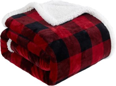 Sherpa Red and Black Buffalo Plaid Christmas Twin Blanket 60" X 70", Fuzzy Fluffy Soft Cozy Throw Blanket