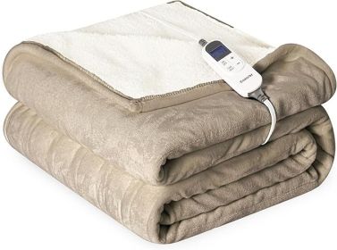 Heat Blanket 50'x60' Throw,Soft Flannel & Sherpa Reversible Electric Blanket with 10 Heat Settings,12 Timer Setting and 3 Hours Auto-Shut Off