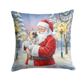 French Bulldog with Santa Claus Throw Pillow Decorative Indoor Outdoor Accent Cushion for Couch, Bed or Patio, 14Hx14W