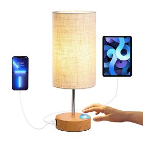 Dimmable 3-Way Touch Table Lamp, Bedroom Nightstand Light with USB Ports & LED Bulb