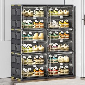 6 Tiers 24 Pairs Hard Plastic Shoe Storage Organizer Cabinet for Entryway, Large Stackable Collapsible Sneaker Shoe Box Organizer for Closet
