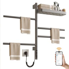 SIOYIE Smart Rotating Heated Towel Rack for Bathroom, Wall-Mounted Electric Towel Dryer with Swivel Bars & Shelf, Smart Timer, Low Carbon Steel (Main Color: Gray, Main Material: Carbon steel)